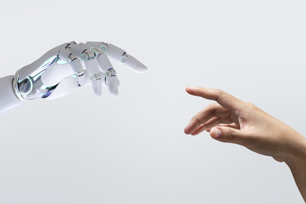 Roboter Hand und menschliche Hand